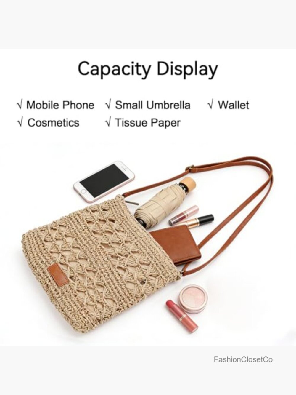 Small Straw Crossbody Bag for Women Summer Beach Shoulder Purse - Picture 4 of 6
